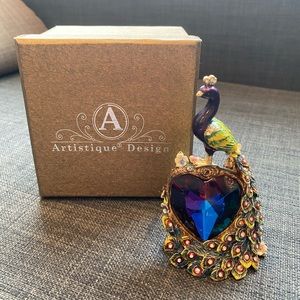 Peacock & genuine crystal heart statue.